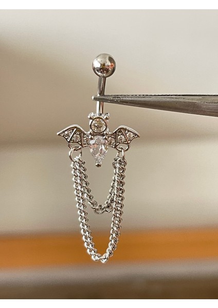 316 L Cerrahi Çelik Yarasa Modeli Zirkon Taşlı Göbek Piercingi