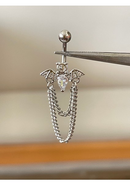 316 L Cerrahi Çelik Yarasa Modeli Zirkon Taşlı Göbek Piercingi