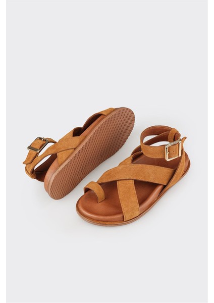Camel Deri Kadın Parmak Arası Sandalet modelleri