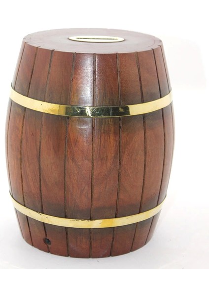 Pirinç Ahşap Fıçı Kumbara 18 cm WB536