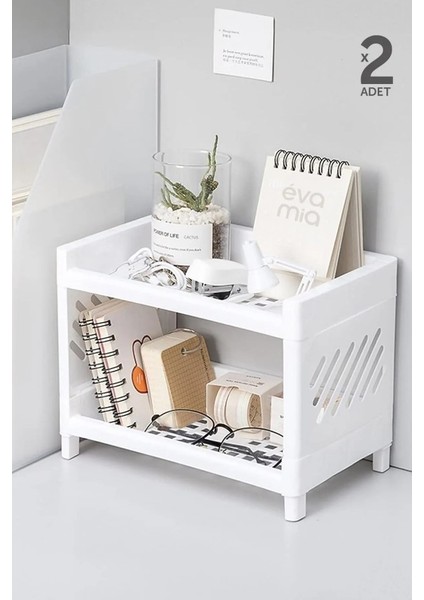 Organizer Katlı Masaüstü Raf - Katlı Organizer - 2 Raf Beyaz