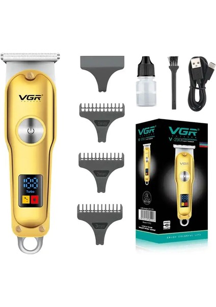 Vgr V-290 Altın T Bıçak Sıfır Kesim LCD Ekran Şarjlı Tıraş Makinesi