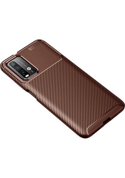 Xiaomi Redmi 9t Kılıf Auto Focus Karbon Kapak - Kahverengi Dpmah