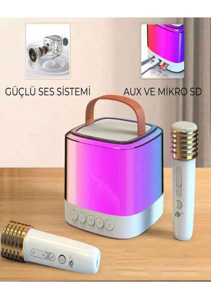 Karaoke Bluetooth Hoparlör Aggıy Ag-S7 Kablosuz Mikrofonlu Rgb LED Parti Işıklı