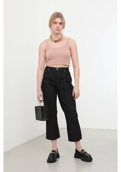 Kadın Yüksek Bel Straight Fit Jean Pantolon Siyah fiyatları