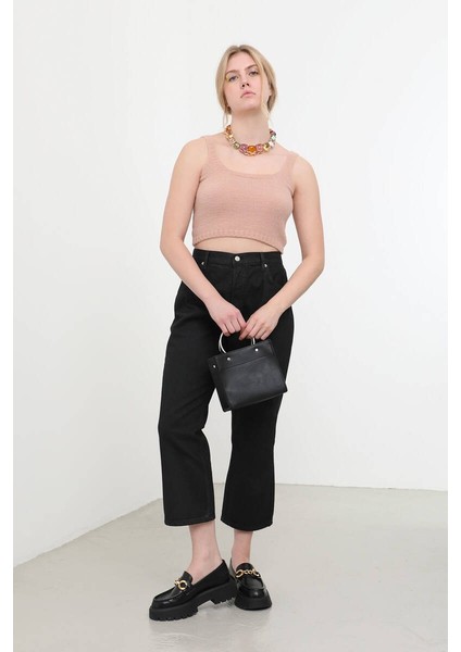 Kadın Yüksek Bel Straight Fit Jean Pantolon Siyah modelleri