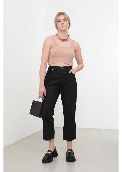 Kadın Yüksek Bel Straight Fit Jean Pantolon Siyah indirimleri