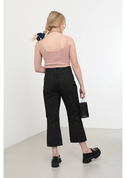 Kadın Yüksek Bel Straight Fit Jean Pantolon Siyah