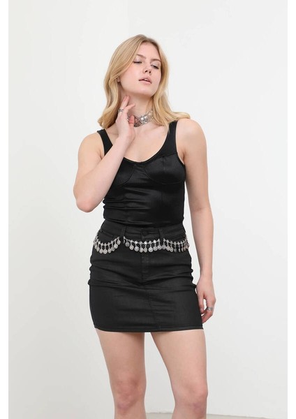 Kalın Askılı Parlak Body Siyah