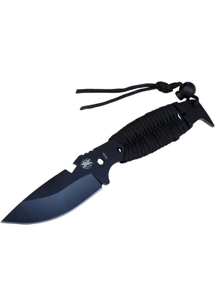 Gear Assault 0238BK Kamp Bıçağı 22,5 cm - Siyah, Metal Ampamp Ipli Sap
