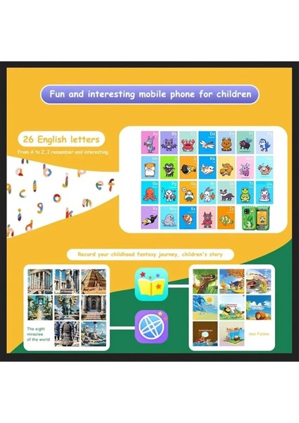 Çocuklar Için Eğitici Telefon Dokunmatik Ekran Çift Kameralı Fenerli Müzik Çalar Oyun Video Mor