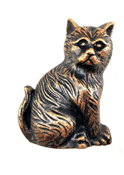 Antika Tarz Dekoratif Pirinç Kedi Kapı Tokmağı, Taktak - 110X80MM, Antik