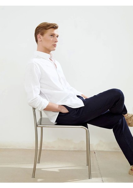 Lcw Vision Beyaz Slim Fit Uzun Kollu Keten Karışımlı Erkek Gömlek