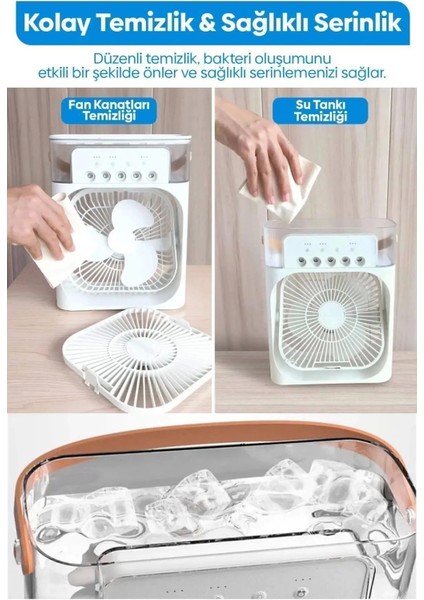 Taşınabilir Işıklı 5 Spreyli Vantilatör Buzlu Buharlı Vantilatör Mini Fan Nemlendirici