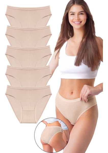 Kadın 5'li Organik Pamuk Fitilli Bikini Külot Bk2-Ten