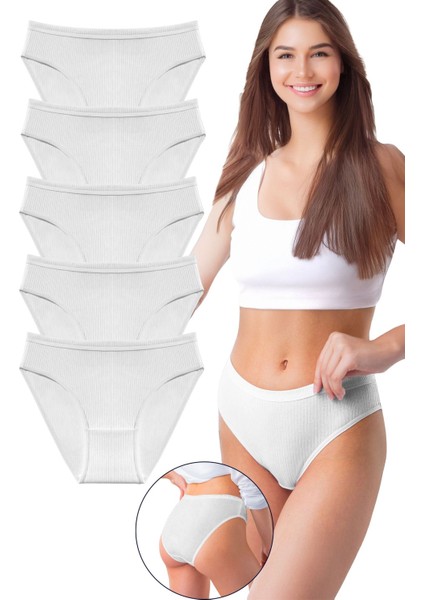 Kadın 5'li Organik Pamuk Fitilli Bikini Külot Bk2-Beyaz
