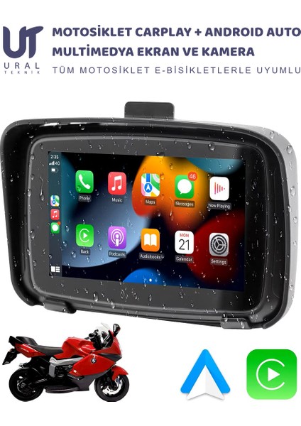 Motosiklet Kablosuz Carplay Android auto 5''dokunmatik Ekran 2 kamera+ Lastik Sensörü Multimedya