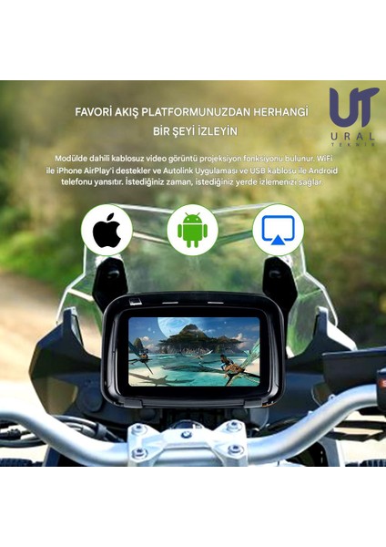 Motosiklet Kablosuz Carplay Android auto 5''dokunmatik Ekran 2 kamera+ Lastik Sensörü Multimedya