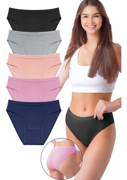 Kadın 5'li Organik Pamuk Fitilli Bikini Külot Bk2-A1