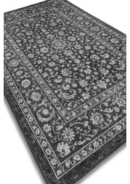 Klasik Çiçek Desenli Gri Siyah Halı Dijital Baskılı Dokuma Kaymaz Tabanlı Yıkanabilir Antre Halısı fırsatları