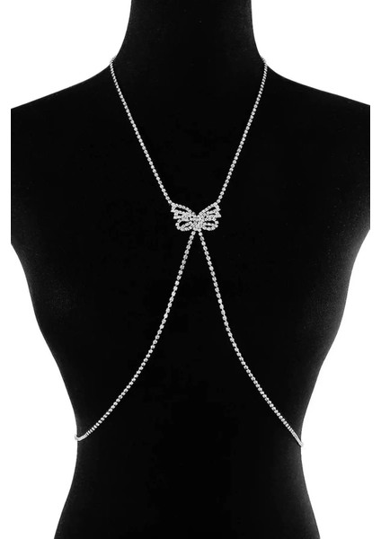 Gümüş Renk Kelebekli Vücut Aksesuarı/ Göğüs Zinciri fiyatları