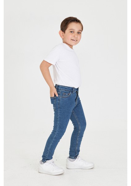 Erkek Çocuk Slim Fit Mavi Kot Jean Pantolon Beli Ayarlanabilir Lastikli Düğmeli LX314 fiyatları