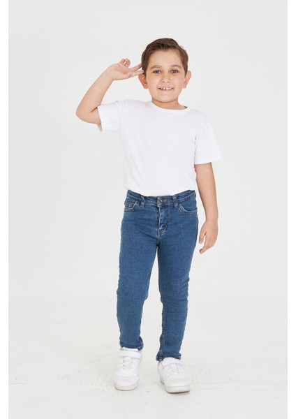 Erkek Çocuk Slim Fit Mavi Kot Jean Pantolon Beli Ayarlanabilir Lastikli Düğmeli LX314 modelleri
