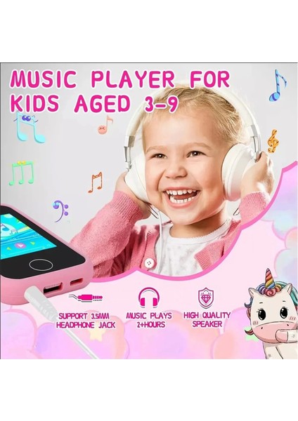 Çocuklar Için Eğitici Telefon Dokunmatik Ekran Çift Kameralı Fenerli Müzik Çalar Oyun Video Pembe