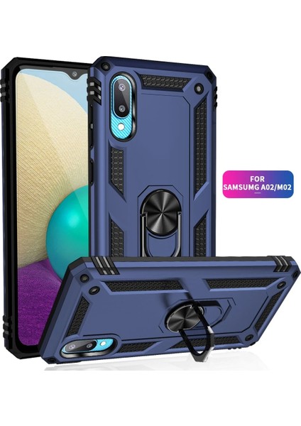 Samsung Galaxy A02 Kılıf Sofya Yüzüklü Silikon Kapak - Lacivert Dpmah