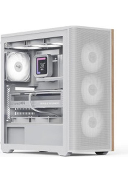 Aerocool Ae D501A Wh 4X12CM Fanlı Ahşap Ön Panel Tempered Cam Yan ve Mesh Ön Panel, USB Type-C,atx