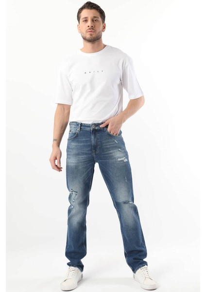Erkek Yırtık Detaylı Jean Pantolon Mavi fiyatları