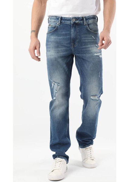 Erkek Yırtık Detaylı Jean Pantolon Mavi fırsatları