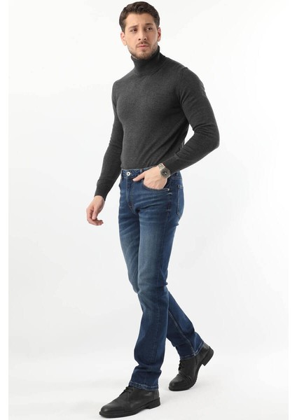 Erkek Regular Fit Jean Pantolon Koyu Mavi