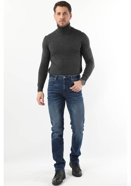 Erkek Regular Fit Jean Pantolon Koyu Mavi