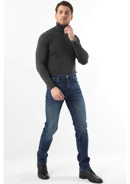 Erkek Regular Fit Jean Pantolon Koyu Mavi