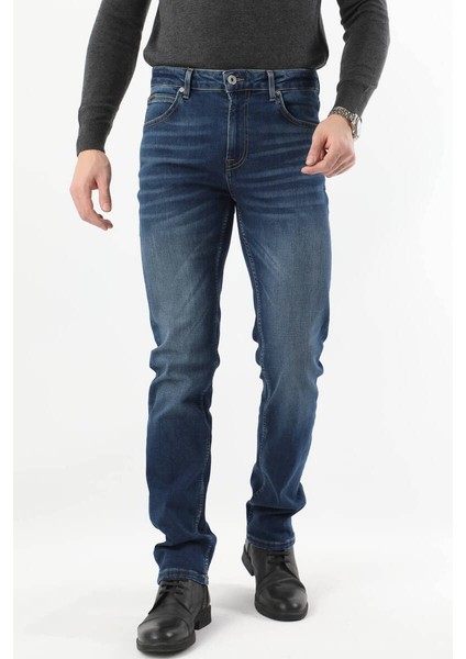 Erkek Regular Fit Jean Pantolon Koyu Mavi
