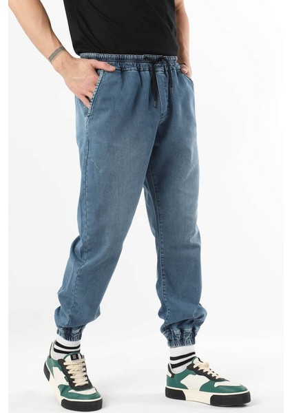 Erkek Beli Lastikli Jogger Pantolon Mavi