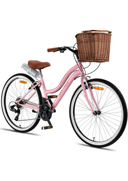 Retro Classic 26 Jant Bisiklet, Shimano 21 Vites, Hasır Sepetli Vintage Şehir Bisikleti