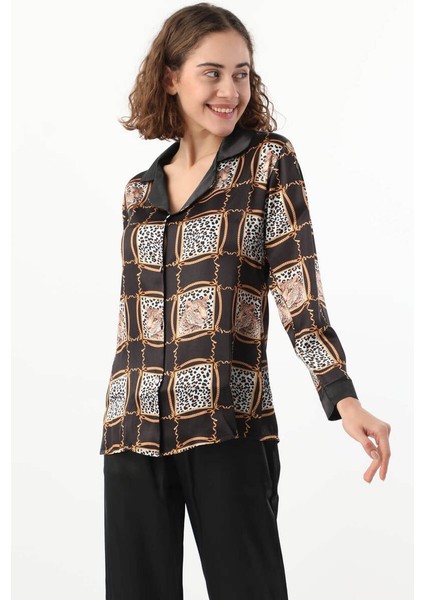 Kadın Leopar Desenli Pijama Takımı Siyah fiyatları