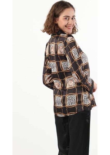Kadın Leopar Desenli Pijama Takımı Siyah indirimleri