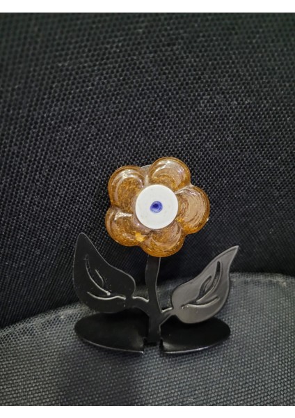 El Yapım Cam Metal Çiçek Biblo 8X7X2,5CM Siyah Turuncu Beyaz Lacivert 1 Adet
