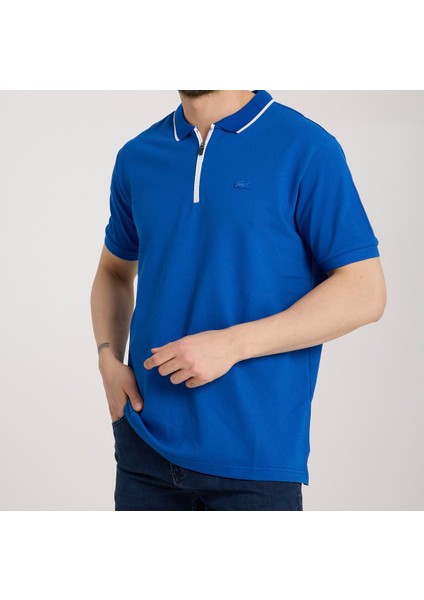 Fermuarlı Yaka Saks Mavi Regular Fit