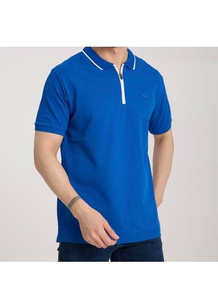 Fermuarlı Yaka Saks Mavi Regular Fit