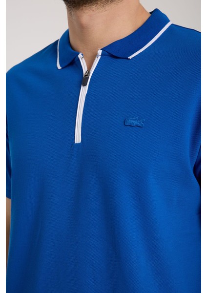 Fermuarlı Yaka Saks Mavi Regular Fit
