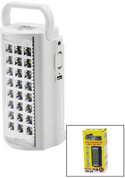 24 Ledfiş Şarjlı - Powerbankledli Işıldak Lamba 6V 4.0AH Akütaşıma Kulplu Rd-24