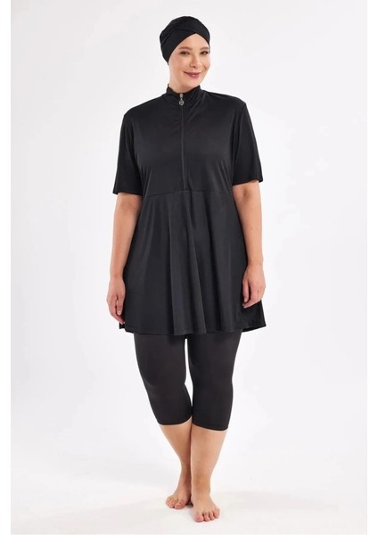 253803 Siyah Naomi Battal Büyük Beden Kısa Kollu Lycralı Mayo fiyatları