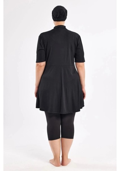 253803 Siyah Naomi Battal Büyük Beden Kısa Kollu Lycralı Mayo fırsatları