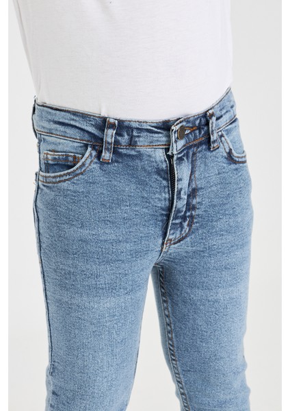 Erkek Çocuk Slim Fit Rahat Kalıp Açık Mavi Jean Pantolon Beli Ayarlanabilir Lastikli Düğmeli LX316 fırsatları