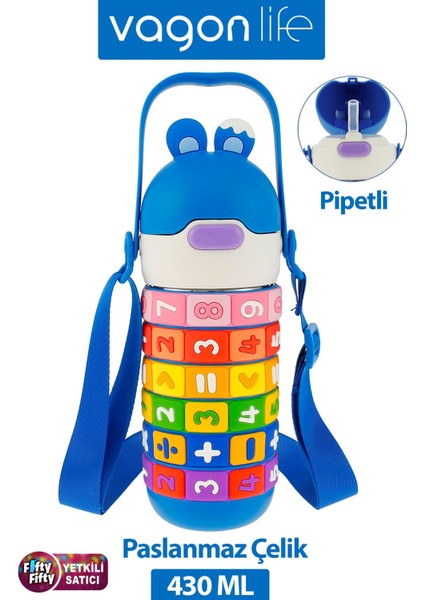 430 ml Pipetli Çelik Termos Askılı Matematiği Sevdiren Su Matarası -FFVGN30031-430ML