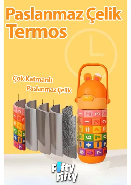 430 ml Pipetli Çelik Termos Askılı Matematiği Sevdiren Su Matarası -FFVGN30031-430ML